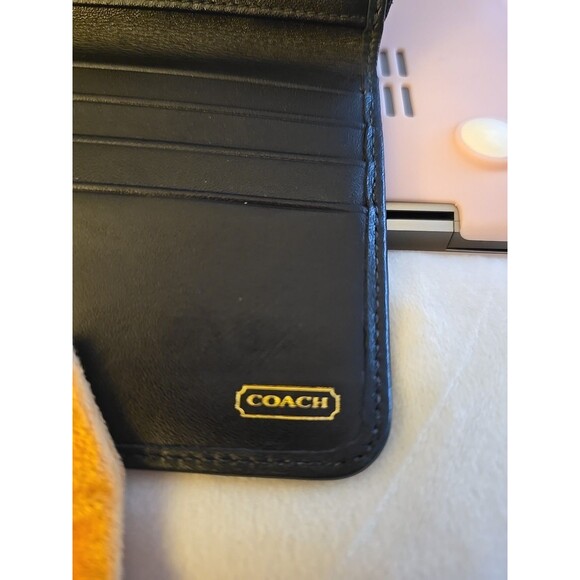 Coach Signature Round Zipper Zip Around Stripe Jacquard Wallet Black - Picture 7 of 12